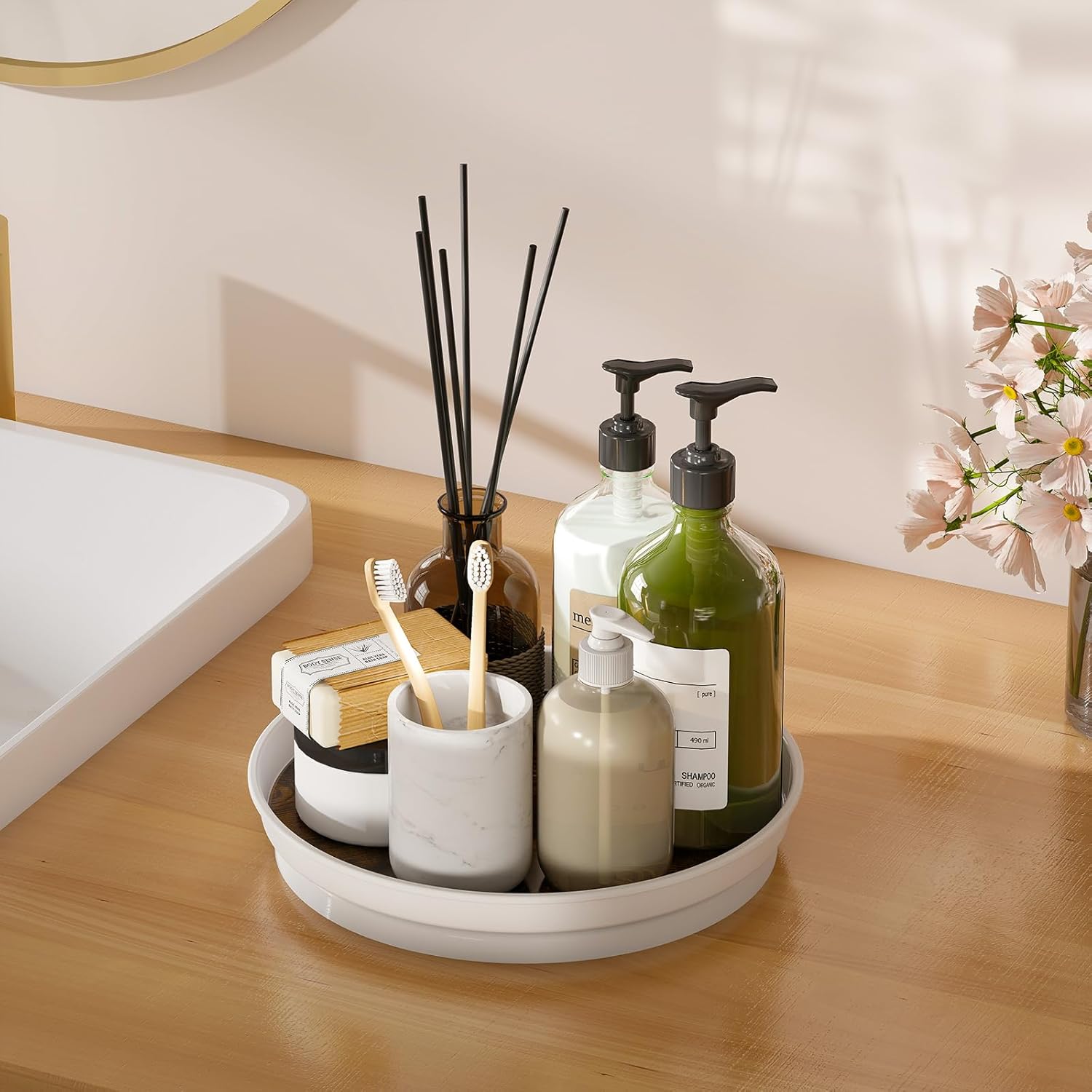 LAMU 2 Pack 10 inch Lazy Susan Organizer, Lazy Susan Turntable for Cabinet,Table Top, Fridge, Kitchen, Pantry Organizers and Storage, Rotating Serving Tray, Rustic Brown