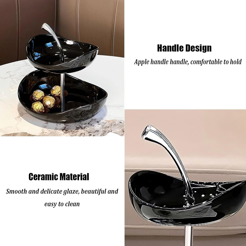 Fruit Bowl for Kitchen Counter, 3 Tier Ceramic Fruit Basket, Tiered Serving Bowls with Metal Stand, Modern Fruit Display Stand for Snack Cake Party(2 Tier, White)