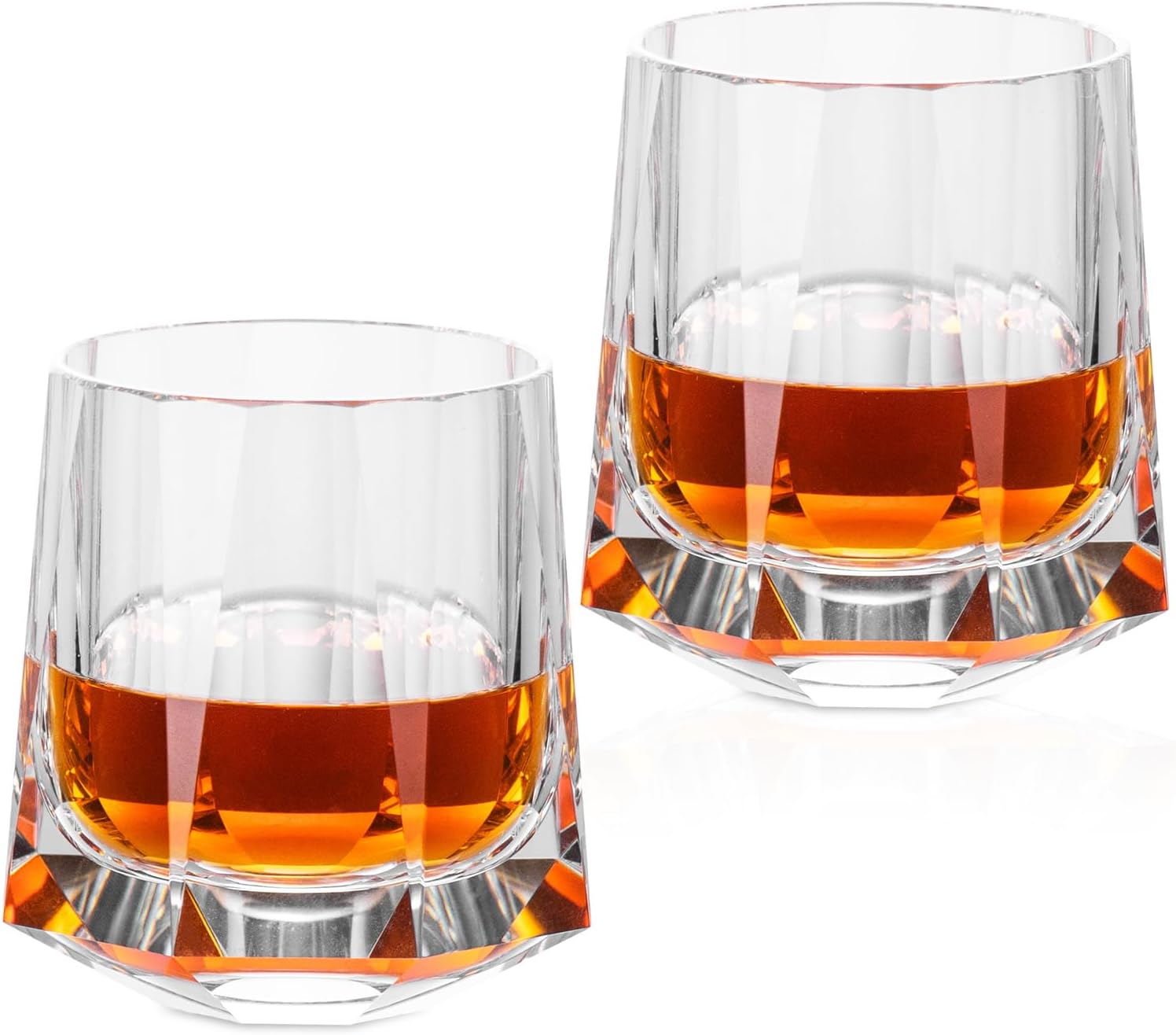 KAMMAK Crystal Old Fashioned Glass Set of 2, 8.79 oz (260ml) Hand Blown Whiskey Glasses, Tumbler with Delicate Rim & Weighted Base, Lead-Free Barware for Scotch, Bourbon, Cocktail