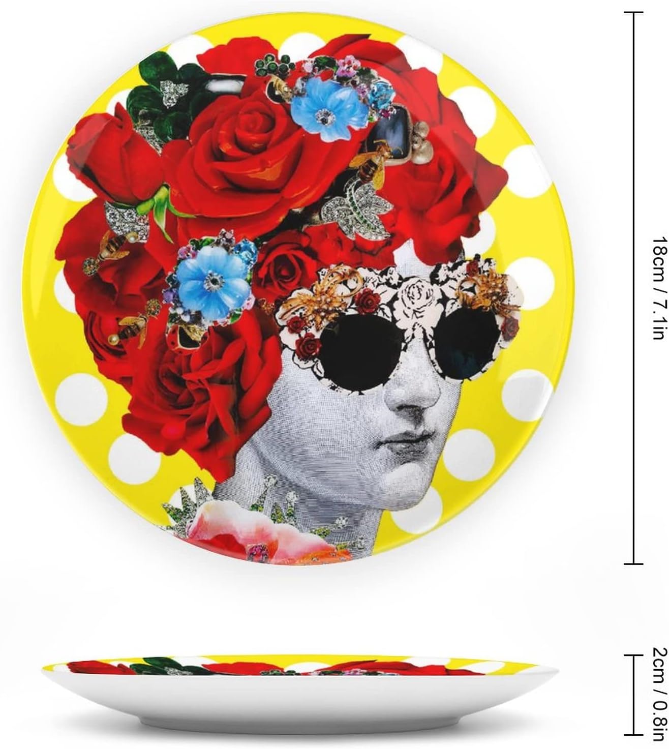 Lina Cavalieri Plate, Wall Decorative Plate, Mysterious Face Plate Wall Hanging Decoration,Including Bracket and Special Spring Hook,J (26),7inch