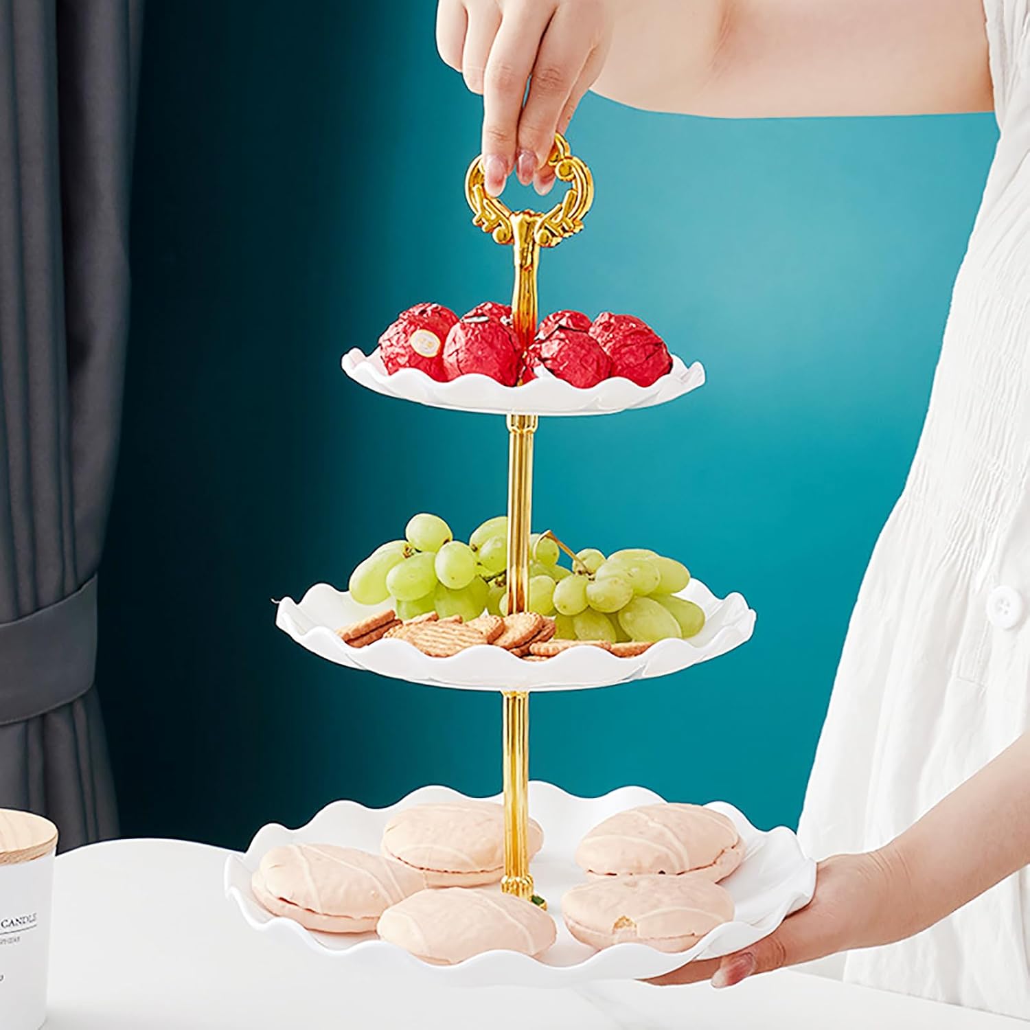 5 Pieces Cupcake Stand Set, 2 Pieces 3 Tier Cupcake Stands with 3 Pieces Appetizer Trays Dessert Table Display Set for Tea Party Serving Platter and Wedding