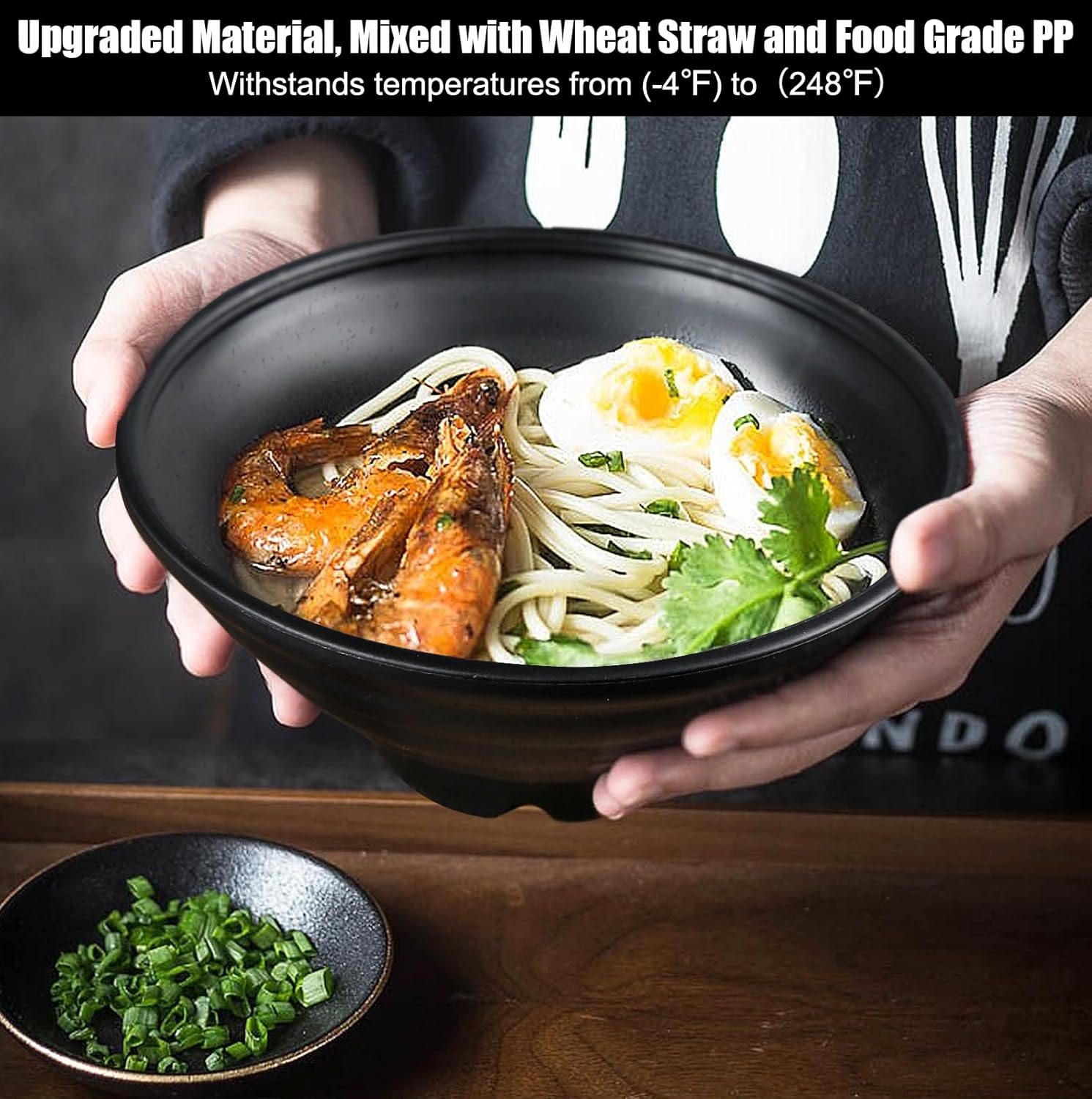 shopwithgreen Thin Plastic & Wheat Straw Japanese Ramen Bowl Set of 4, 44 OZ Large Ramen Bowls for Pho Thai Udon Soup Buldak Noodles, Dishwasher & Microwave Safe, Wheat Straw Bowls Set, NOT CERAMIC