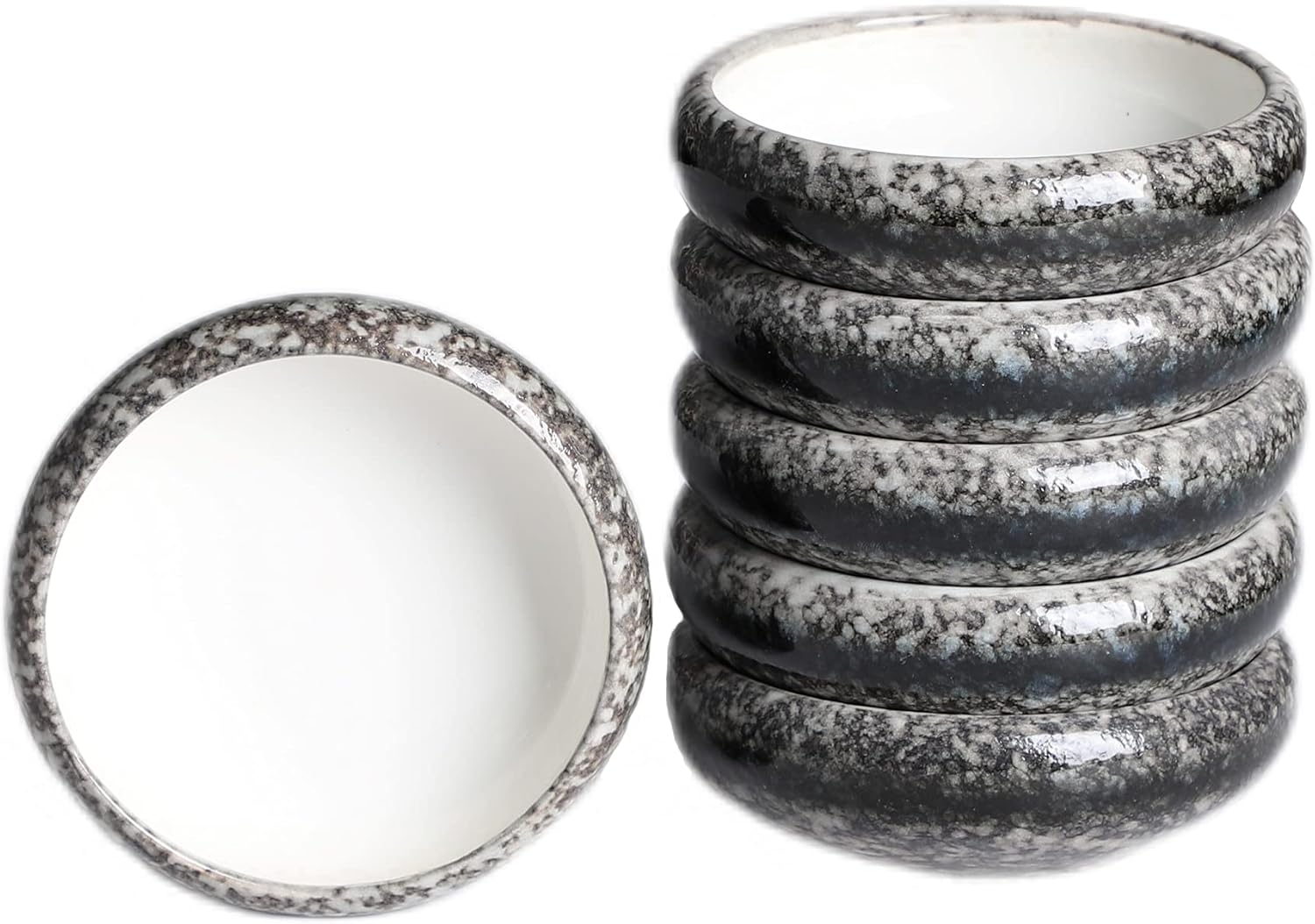 Uaral Soy Sauce Dish Sushi Dipping Bowls Pinch Bowl Stoneware Japanese Small Serving Dish Set,3.75 Inch Set of 6 (White)
