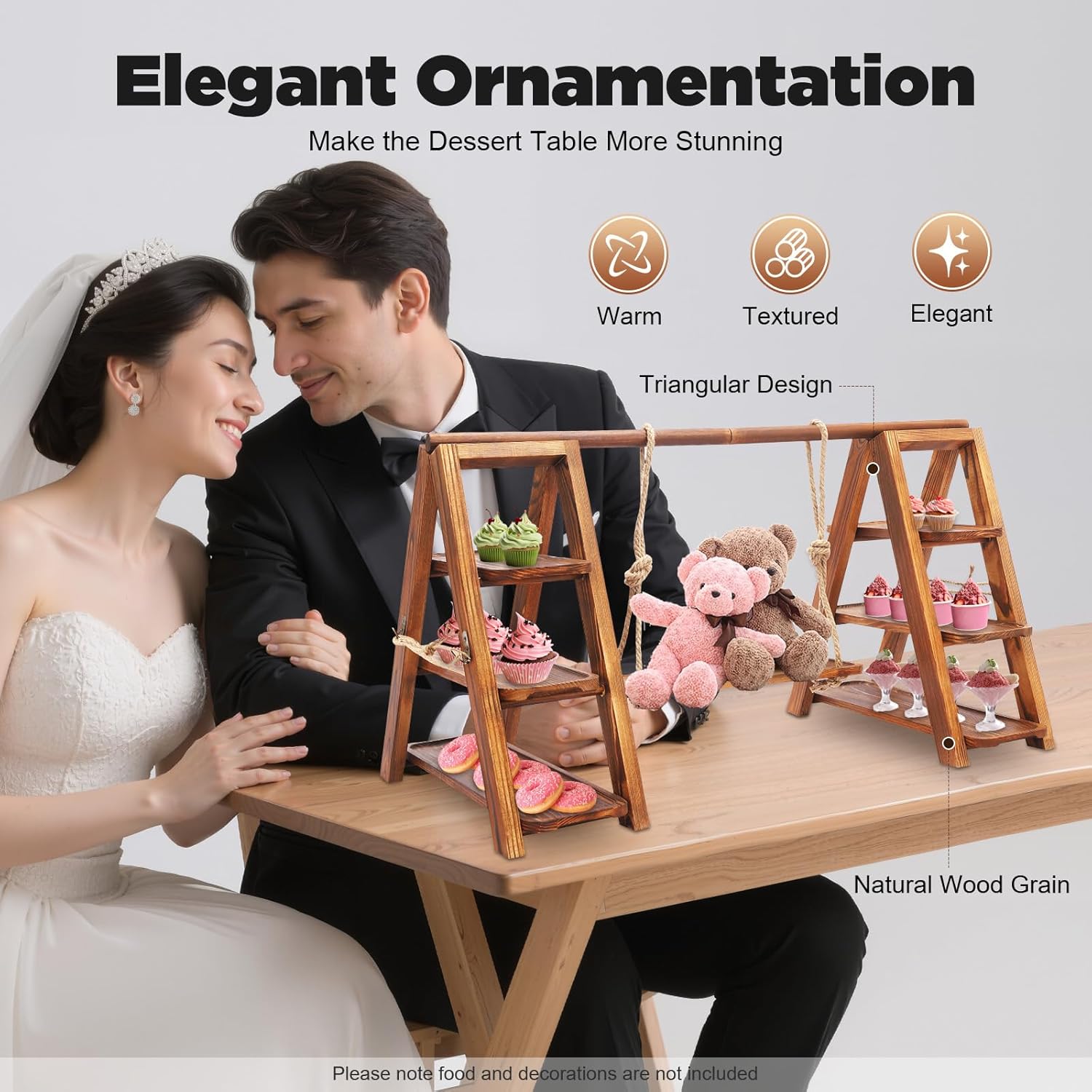 3 Tier Dessert Stand Wooden, Multi-Level Cake Stand Display with Adjustable Shelves, 13.23lbs Capacity Rustic Wood Dessert Tower for Party Wedding and Events