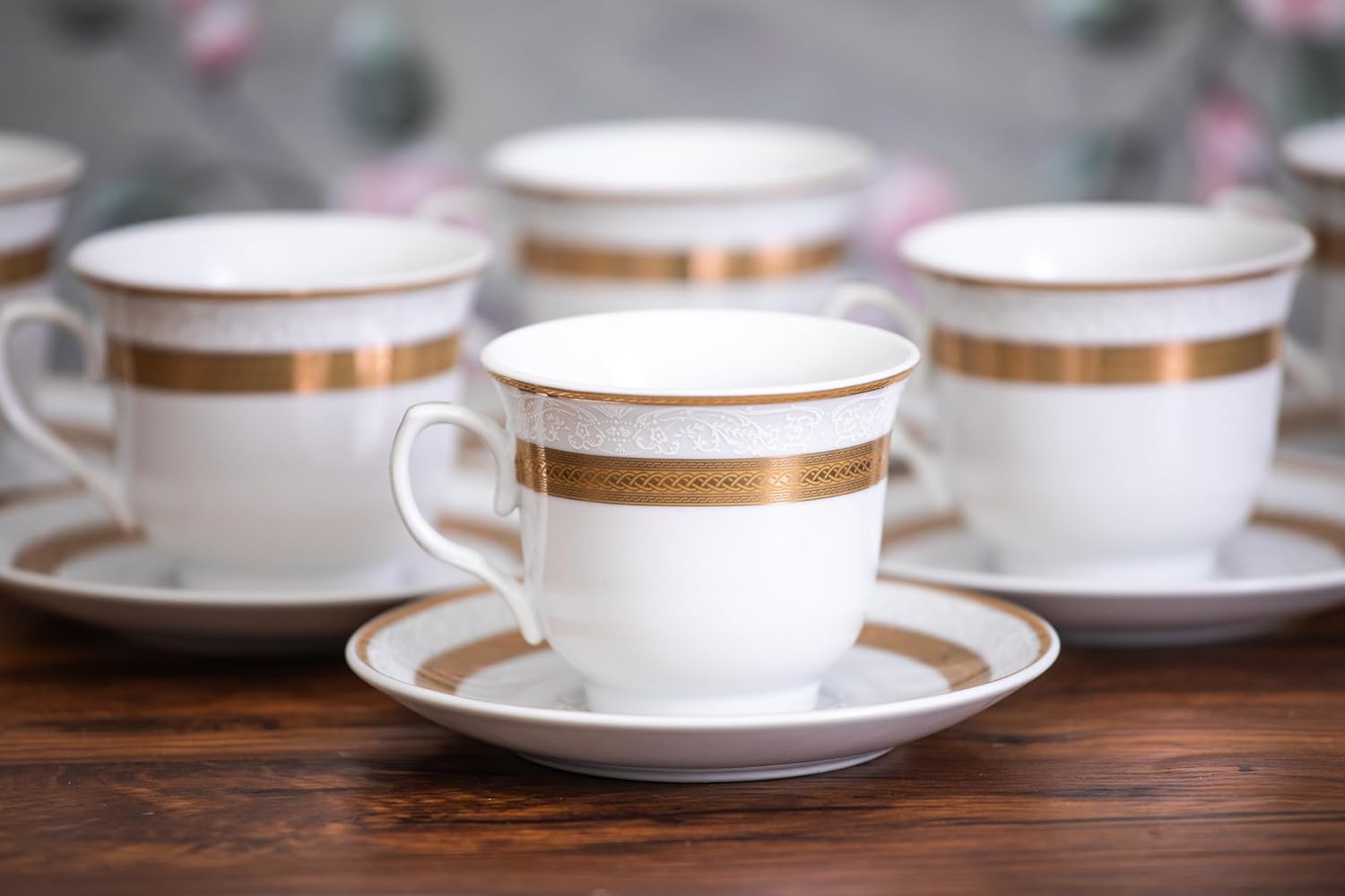 48 Piece Gorgeous Dinnerware Sets for 8 – Porcelain Plates, Cups, Saucers and Bowls – Elegant Rope Gold Design Dishware – Dish Set for Kitchen Table, Formal Dining or Everyday Use (Rope Gold)