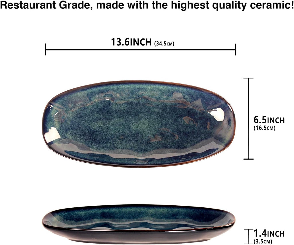 Ceramic Serving Platters - Set of 4 Oval Salad Plates for Entertaining, Modern Kitchen Dishes for Dinner, Fruit, Salad, Serving Trays, Oval Plates, 13.6 Inch