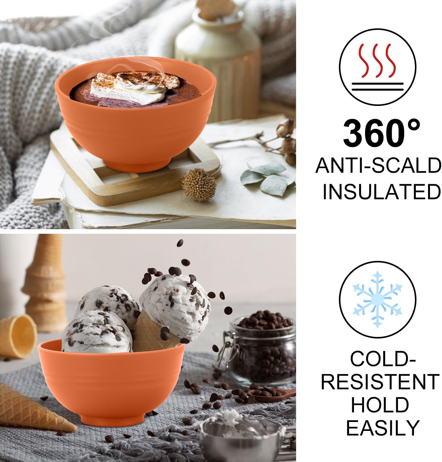 Wrova wheat straw small bowls 10oz set of 8 - Unbreakable Dessert Bowls - Mini Bowl Sets for Ice Cream,Snack and Fruits - Microwave & Dishwasher Safe Appetizer Bowls. Orange