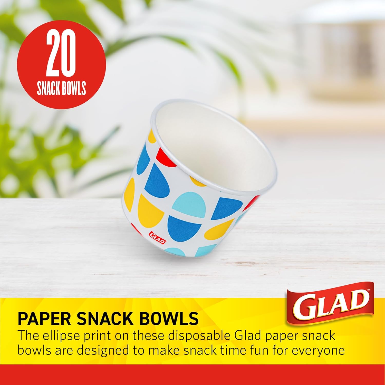Glad Everyday Paper Snack Bowls with Abstract Print, Lids Not Included - Disposable Snack Bowls, Heavy Duty Paper Bowls for Everyday Use, 12 Ounces, 20 Count