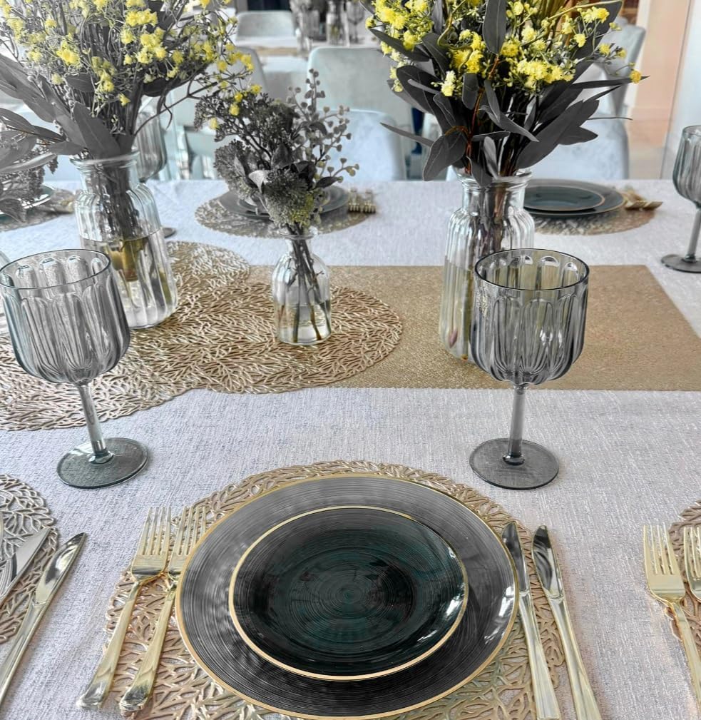 " OCCASIONS " 120 Pieces Pack,(60 Guests) Premium Wedding Party Disposable Plastic Plates Set -60 x 10'' Dinner + 60 x 7'' Salad/Dessert (Belize in Black & Gold)