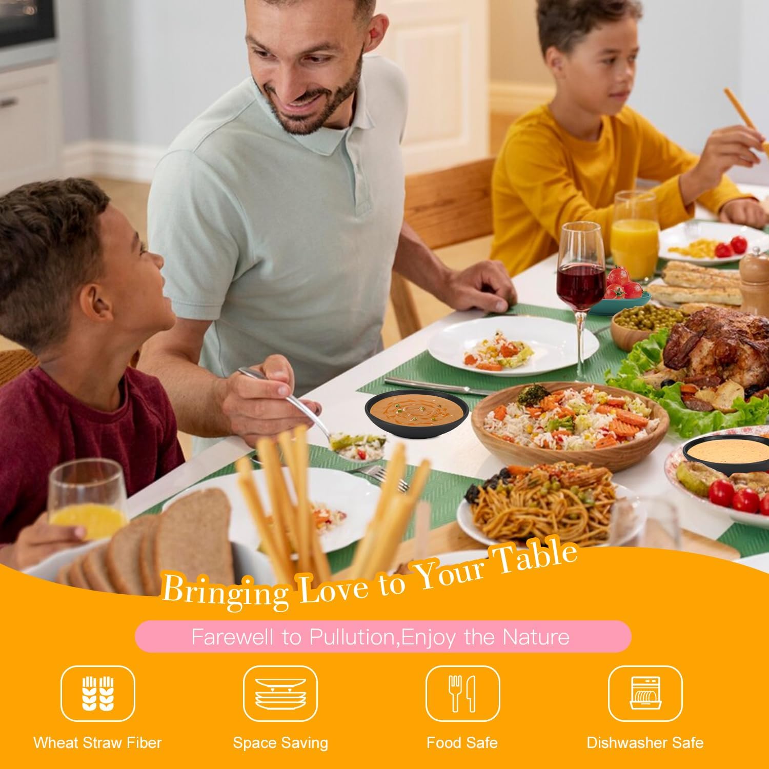 Plastic Dipping Plate Set of 8 - 4 inch Wheat Straw Plates,Soy Sauce Dish,Dipping Bowls,Small Serving Bowls for Side Dishes, Mini Appetizer Plates for Side Dishes,Condiment,BBQ and Party Dinner-Black