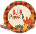 Whaline 24Pcs Thanksgiving Fall Paper Plates 9 Inch Hello Pumpkin Disposable Plates Black Orange Plaid Fall Harvest Paper Plates for Thanksgiving Party Holiday Dinner Tableware Supplies