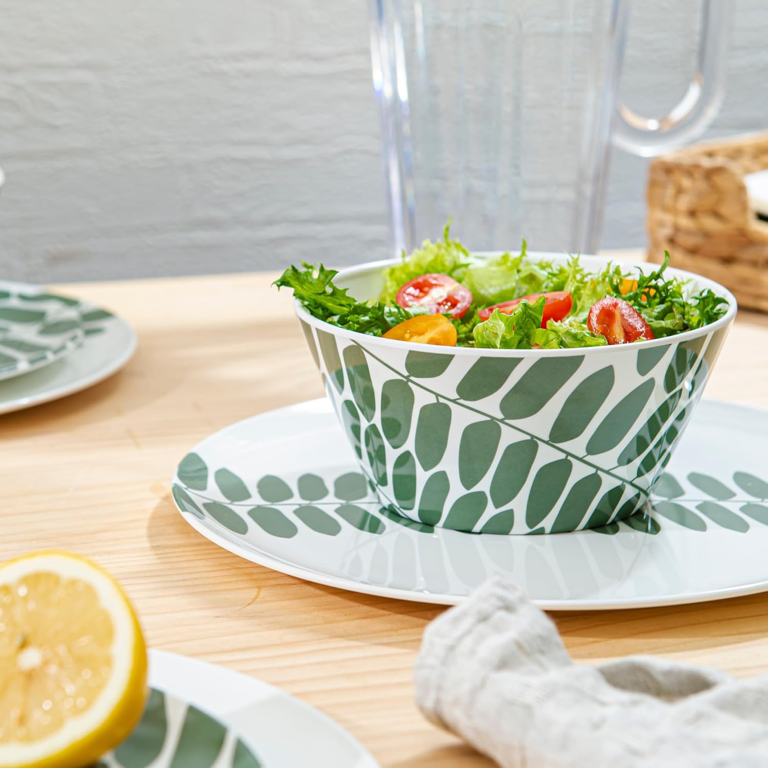 Bzyoo 12-Piece Melamine Dinnerware Set - Leaf | Lightweight, Durable, BPA-Free | Dishwasher Safe Dish Set for Indoor & Outdoor Use - Perfect for Camping, BBQs, Kids