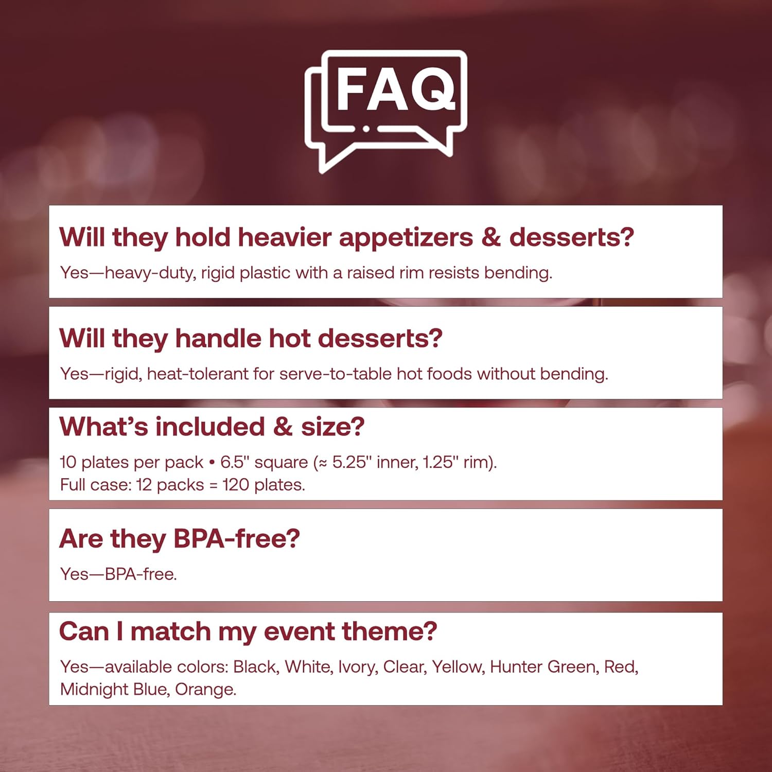 Smarty Had A Party 120 Elegant Disposable Plastic Dessert Plates, 6.5" Heavy Duty Fancy Square Black Salad Plates for Appetizers, Cakes, and Events, Bulk Party Supplies