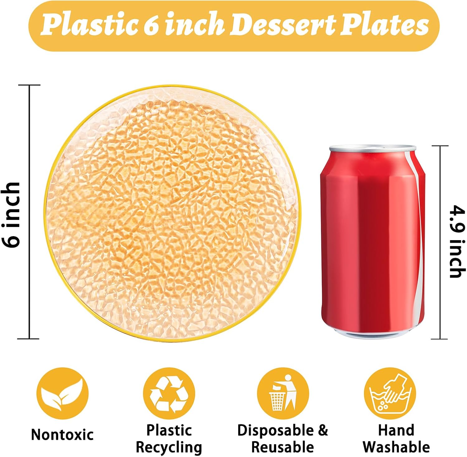 Rubtlamp 100Pcs Orange Gold Thanksgiving Plastic Dessert Plates, 6Inch Small Hammered GoId Disposable Cake Plates, Hard Appetizer Plates, Fancy Plastic Plates for Party Wedding Teatime