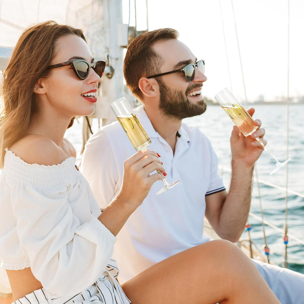 AW BRIDAL Mr and Mrs Champagne Flutes Set of 2, Engagement Bridal Shower Gifts for Couple Newlyweds, Wedding Anniversary Toasting Glasses with Wooden Box for Bride Groom