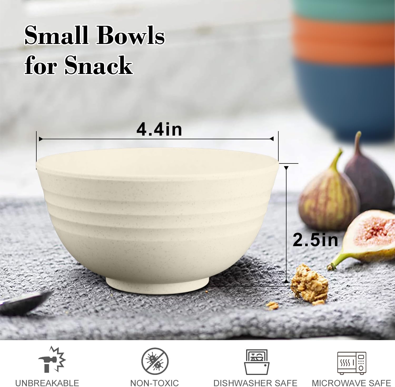 Wrova wheat straw dessert bowls 10oz set of 8 - Unbreakable snack Bowls for kids - Mini Bowls for Ice Cream,Snack and Fruits - Microwave & Dishwasher Safe Appetizer Bowl Sets - Beige