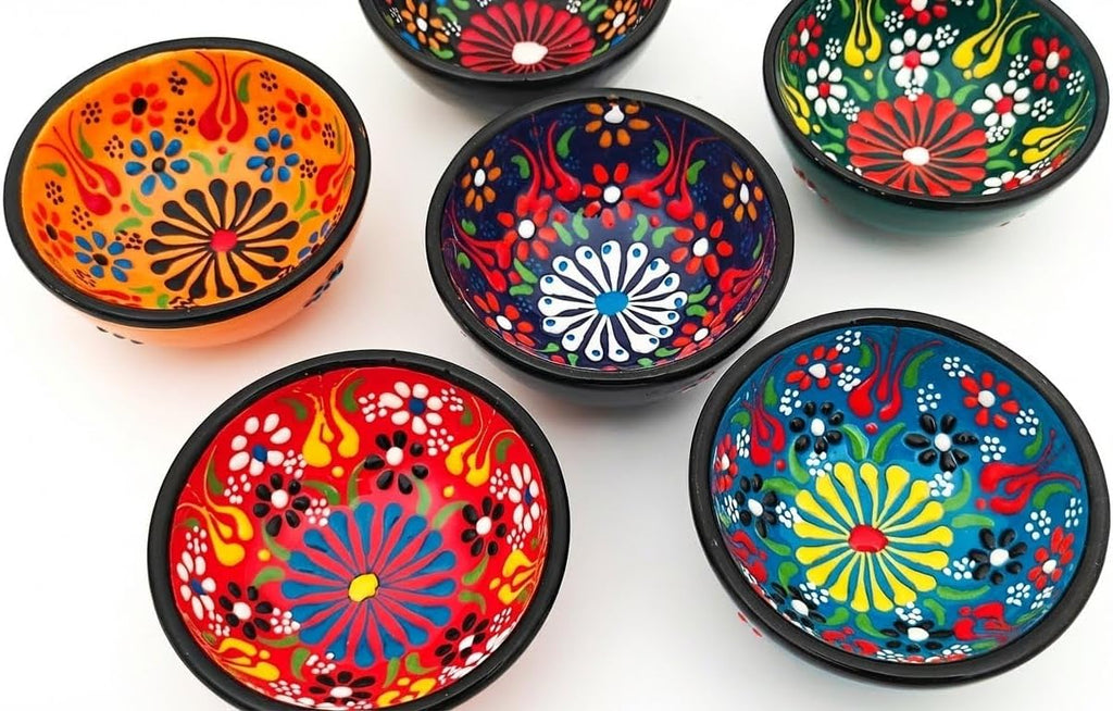 Turkish Ceramic Pinch Bowls Set of 6 – Small Dipping Bowls for Charcuterie Boards, Appetizers, Snacks & Sauces -Handcrafted Turkish Bowl for Serving, Decor & Gifts (3.2”)