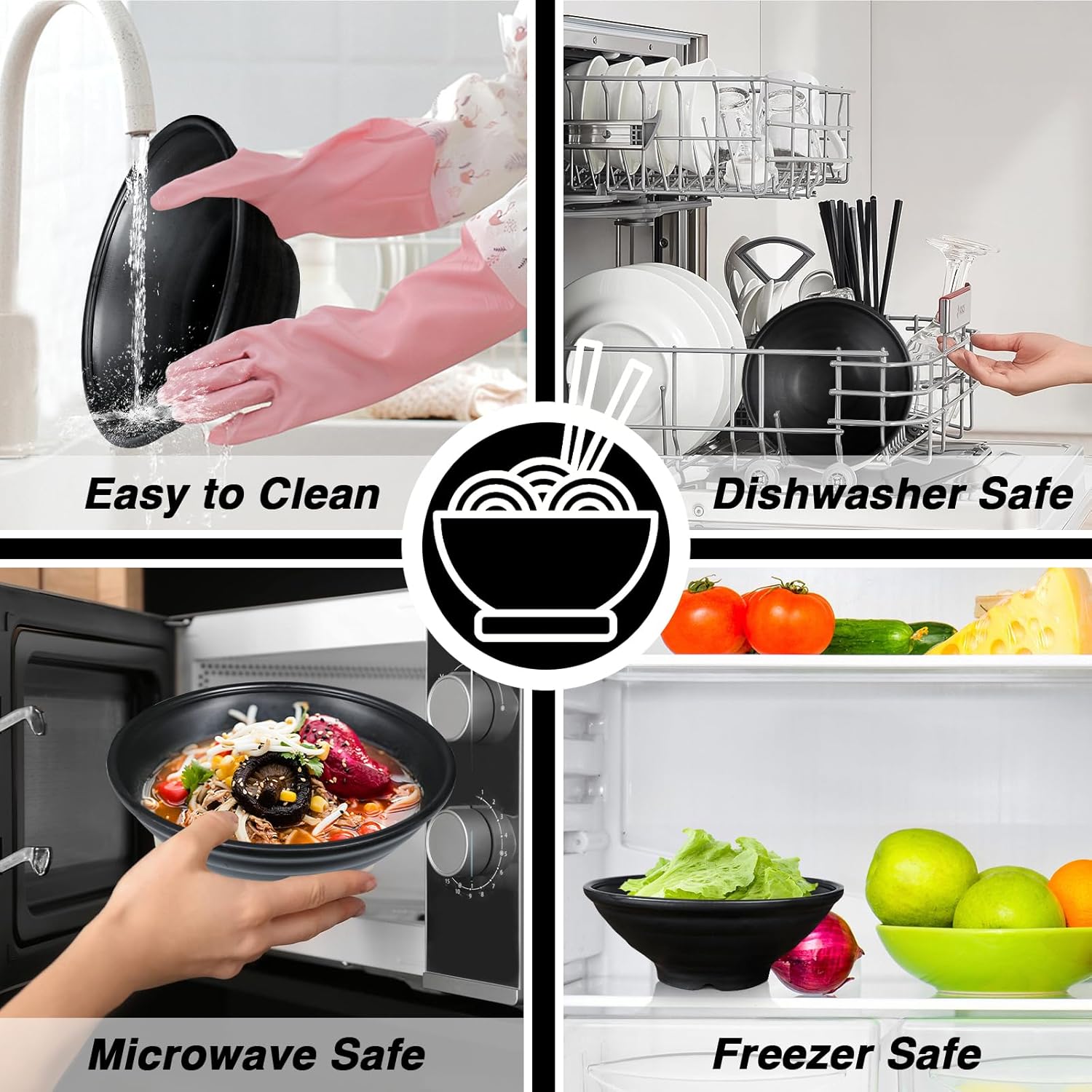 shopwithgreen Thin Plastic & Wheat Straw Japanese Ramen Bowl Set of 4, 44 OZ Large Ramen Bowls for Pho Thai Udon Soup Buldak Noodles, Dishwasher & Microwave Safe, Wheat Straw Bowls Set, NOT CERAMIC