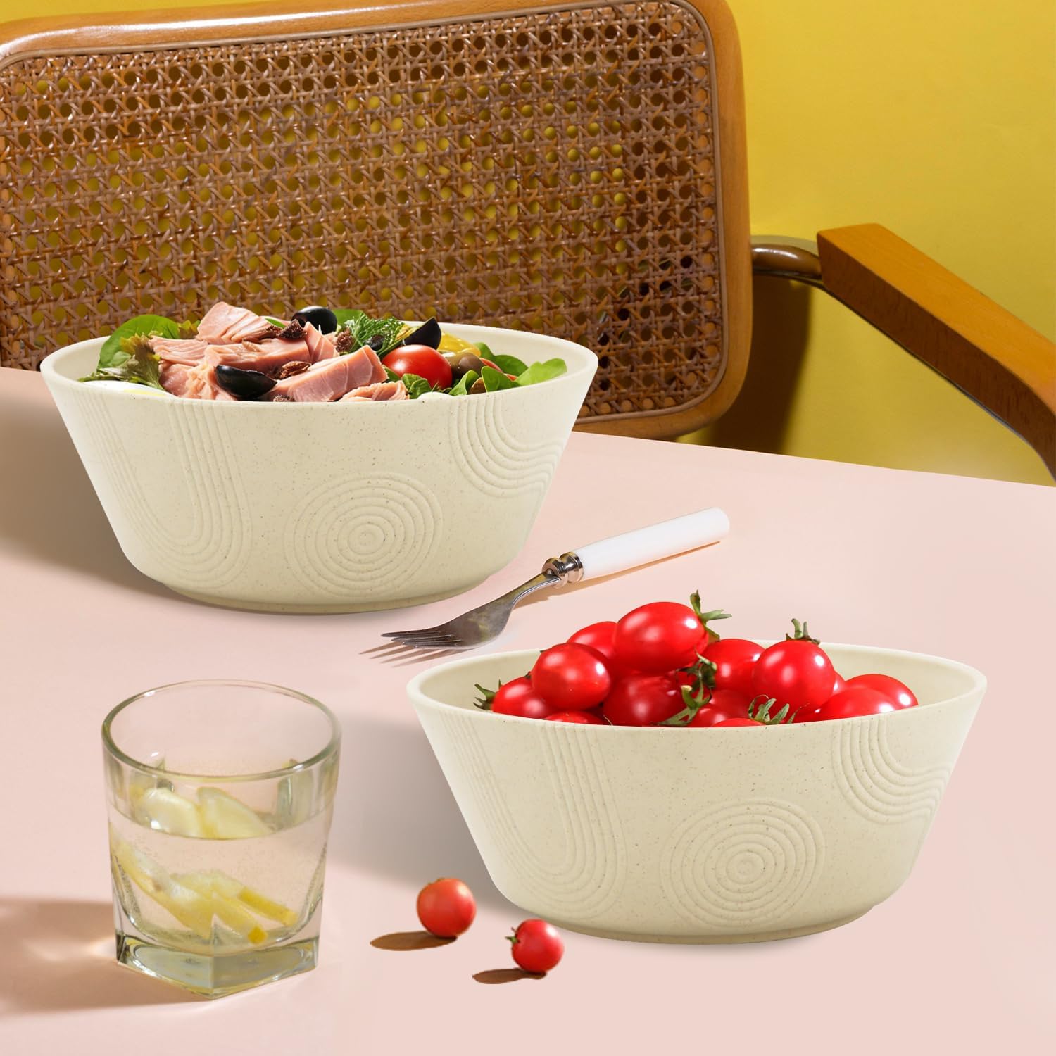 36 oz Wheat Straw Bowl Sets of 6, Alternative for Plastic Bowls Reusable Unbreakable Cereal Bowl for Popcorn, Salad, Soup, Microwave and Dishwasher Safe Serving Bowls for Kitchen (Beige)