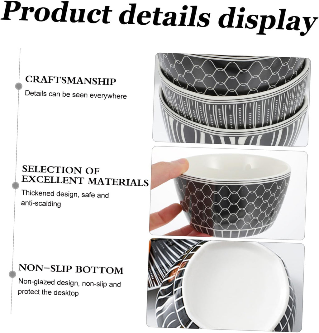 DOITOOL 3Pcs Japanese Ceramic Rice Bowls Sword Dot and Patterns Home Soup and Cereal Bowls Kitchen Dinnerware for Restaurants and Family Use