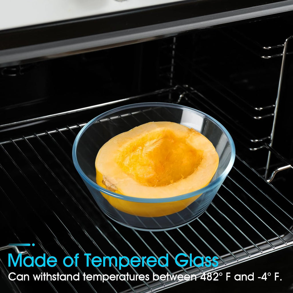 NUTRIUPS 25oz Flat Bottom Small Glass Bowls Set of 4, 6in Clear Glass Cereal Bowls, 0.8L Shallow Glass Bowl for Kitchen, Microwave and Oven Safe