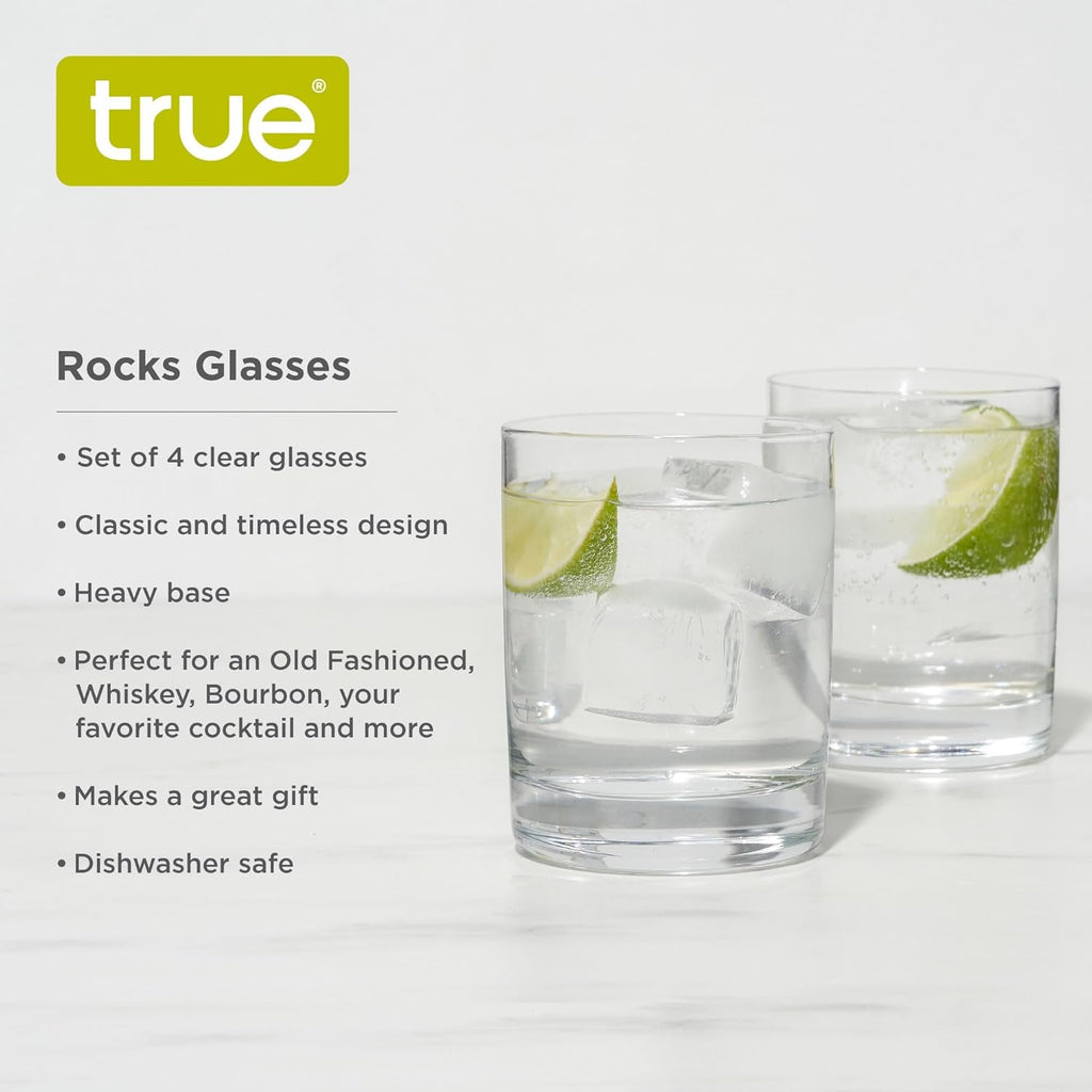 True Rocks Glass, Whiskey Tumblers, Old Fashioned Bourbon Scotch Brandy Rum Drinking Glasses, Whiskey Glasses Perfect for Wedding, Anniversary, Housewarming, Cocktail Party, Home Bars, 12 oz, Set of 4