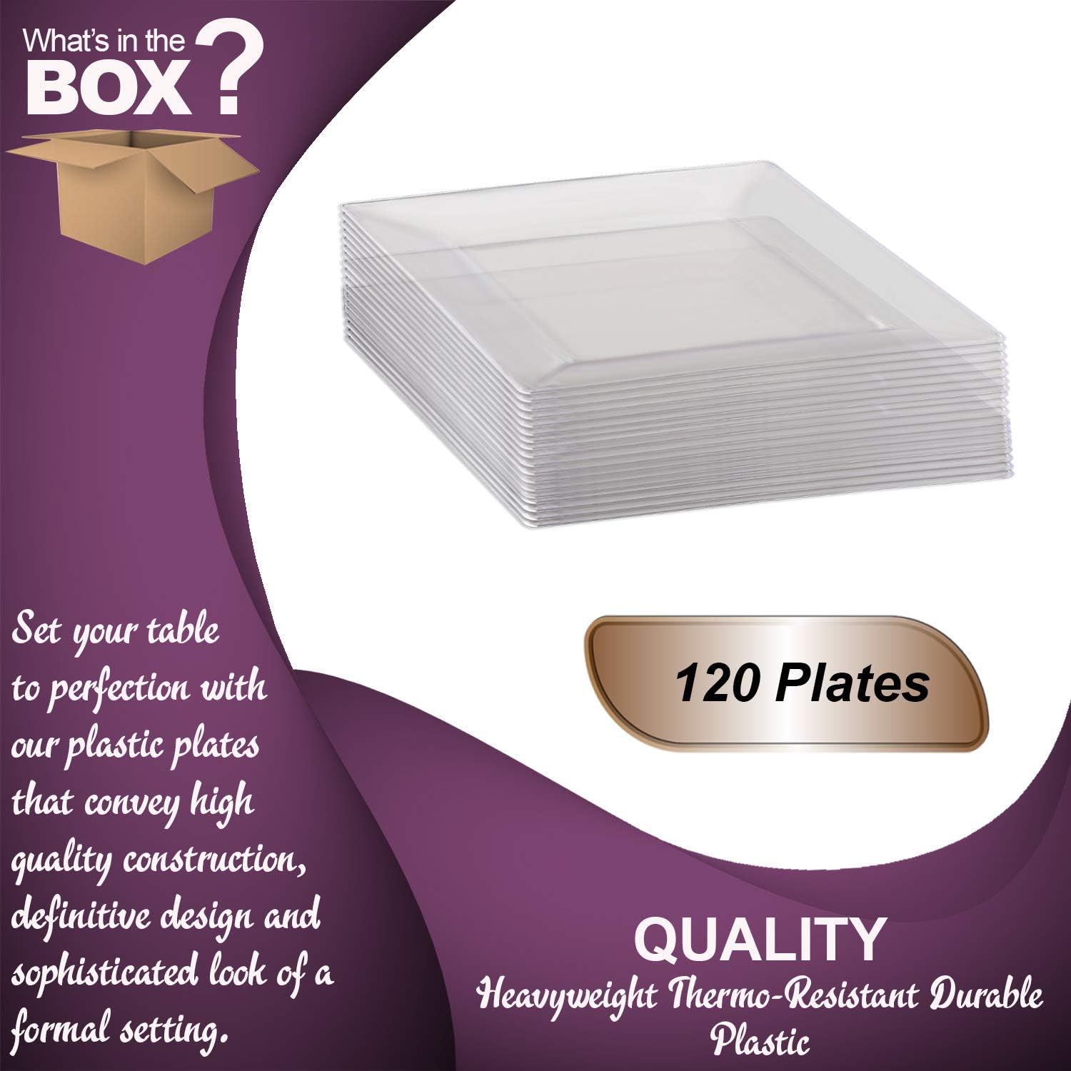 Elegant Disposable Plastic Dessert Plates 120 Pcs-Heavy Duty Fancy Square Clear Salad Plates - 6.5" Appetizer Cake Plates