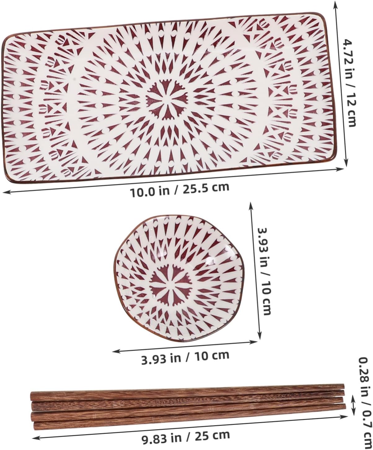 2 Sets Ceramic Sushi Plates with Soy Sauce Dishes and Chopsticks Japanese Style Decorative Serving Plates for Sushi Sashimi Snacks Lightweight Reusable for Restaurants and Parties