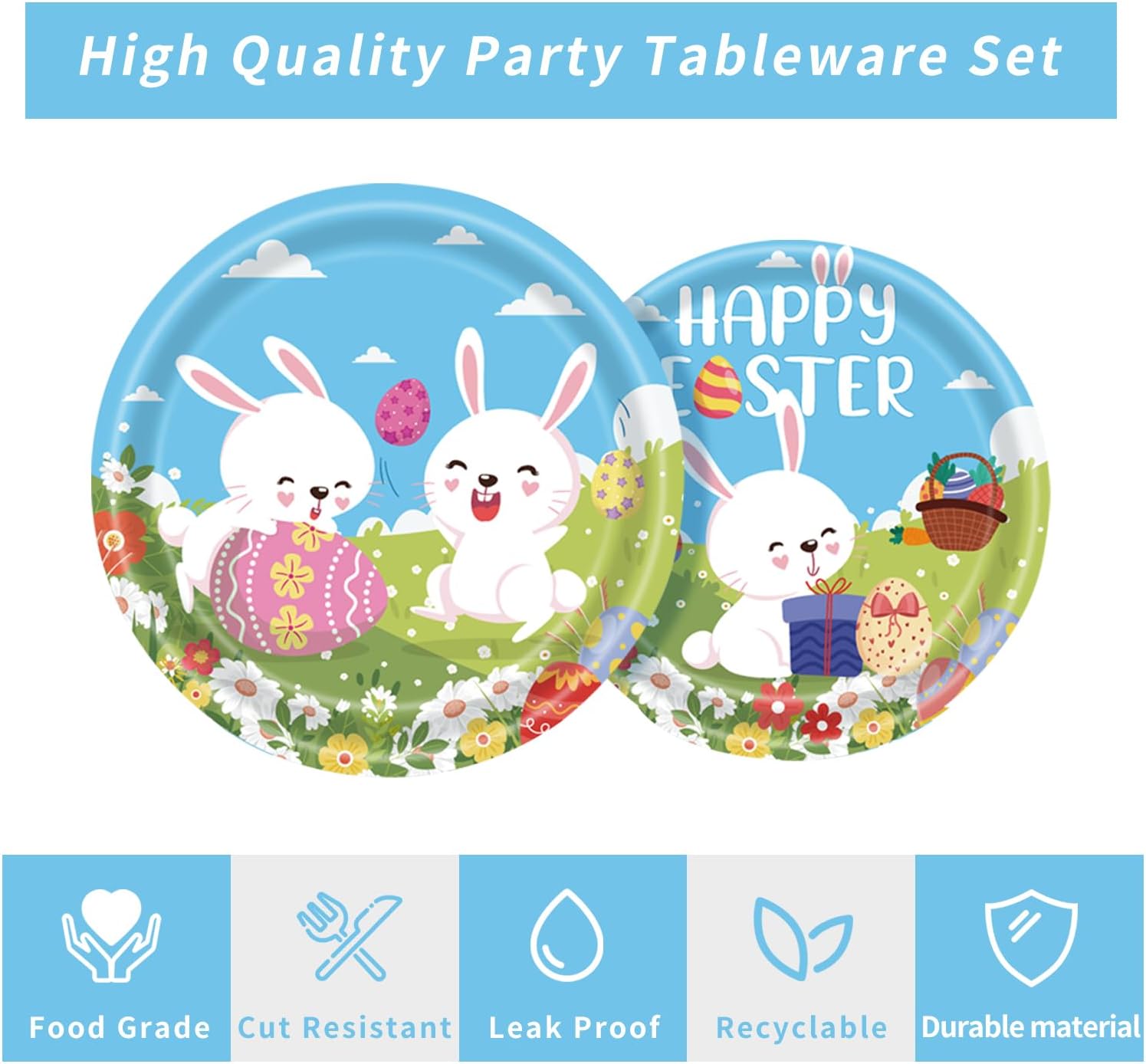 120pcs Easter Plates and Napkins Tableware Set, Happy Easter Disposable Plates Napkins Forks and Cups for Bunny Party Decorations and Supplies, Serve 24