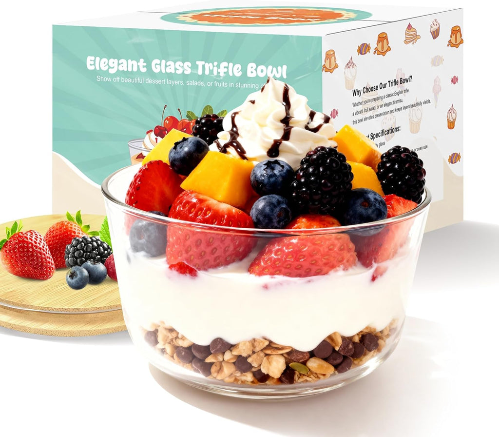 Trifle Bowl with Lids, 135oz Glass Serving Bowls, BPA-Free Borosilicate Salad & Fruit Bowls, Airtight Food Storage Containers, Ideal for Layered Desserts & Holiday Parties