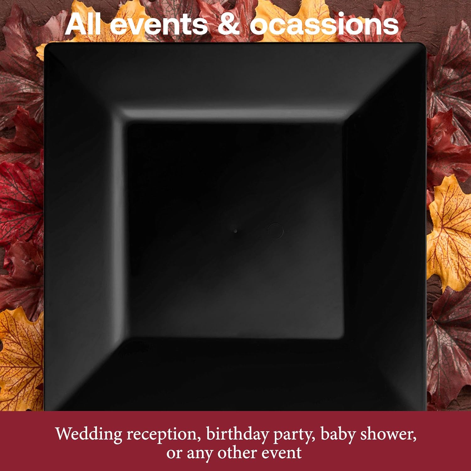 Smarty Had A Party 120 Elegant Disposable Plastic Dessert Plates, 6.5" Heavy Duty Fancy Square Black Salad Plates for Appetizers, Cakes, and Events, Bulk Party Supplies