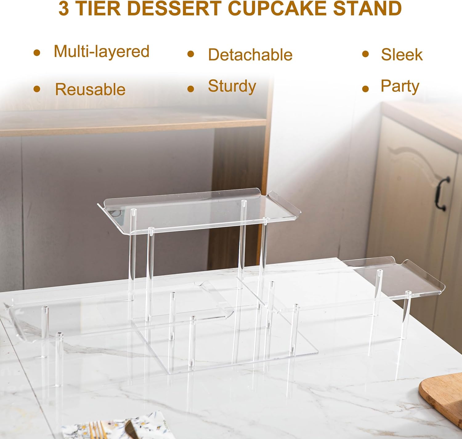 Acrylic Dessert Table Display Set, Clear Cupcake Stand, 3 Tiered Serving Trays and Platters, Buffet Riser and Stand Appetizer Sandwiches Cookie Display Stand Finger Food Display Trays for Party Bases Para Postres