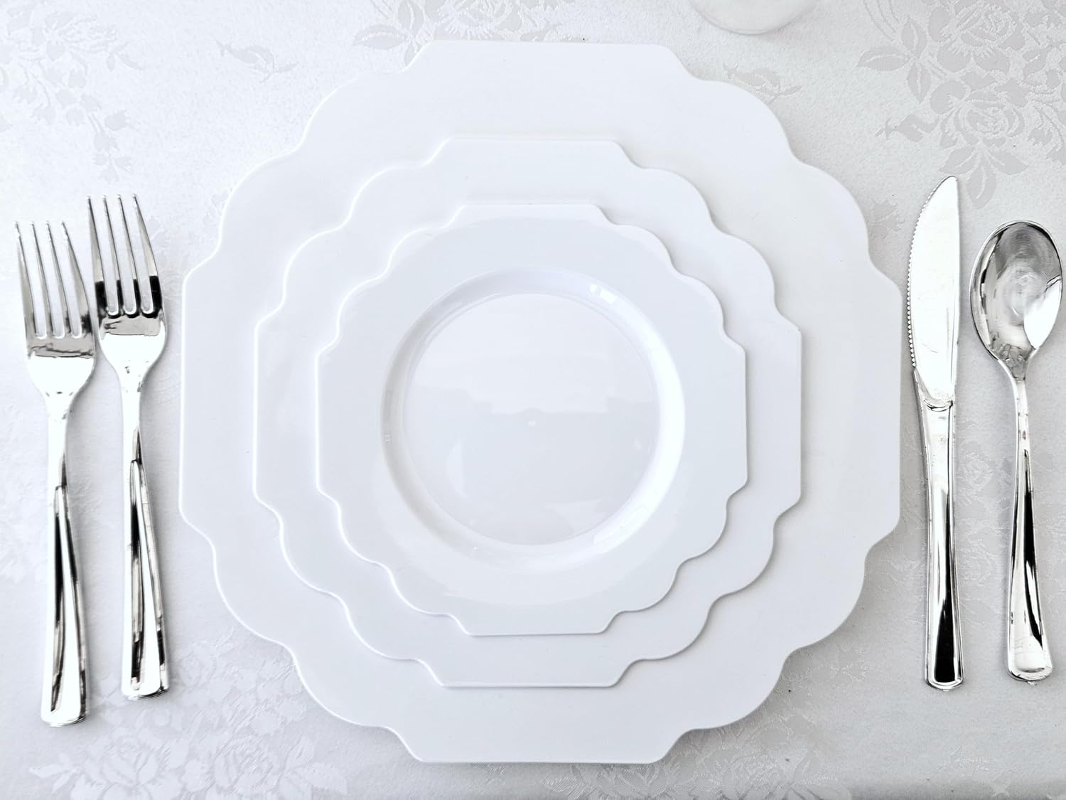 " OCCASIONS " 120 Plates Pack,(60 Guests) Heavyweight Wedding Party Disposable Plastic Plates Set -60 x 10.5'' Dinner + 60 x 8'' Salad/Dessert Plate (Imperial White)