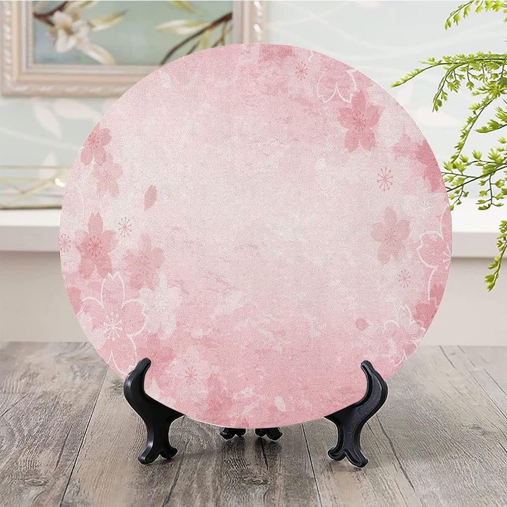 Ceramic Plates, Nature Decorative Ceramic Plates, Cherry Blossoms Pattern in Shabby Chic Style, 8 Inch, for Dining, Parties, Wedding, Pink