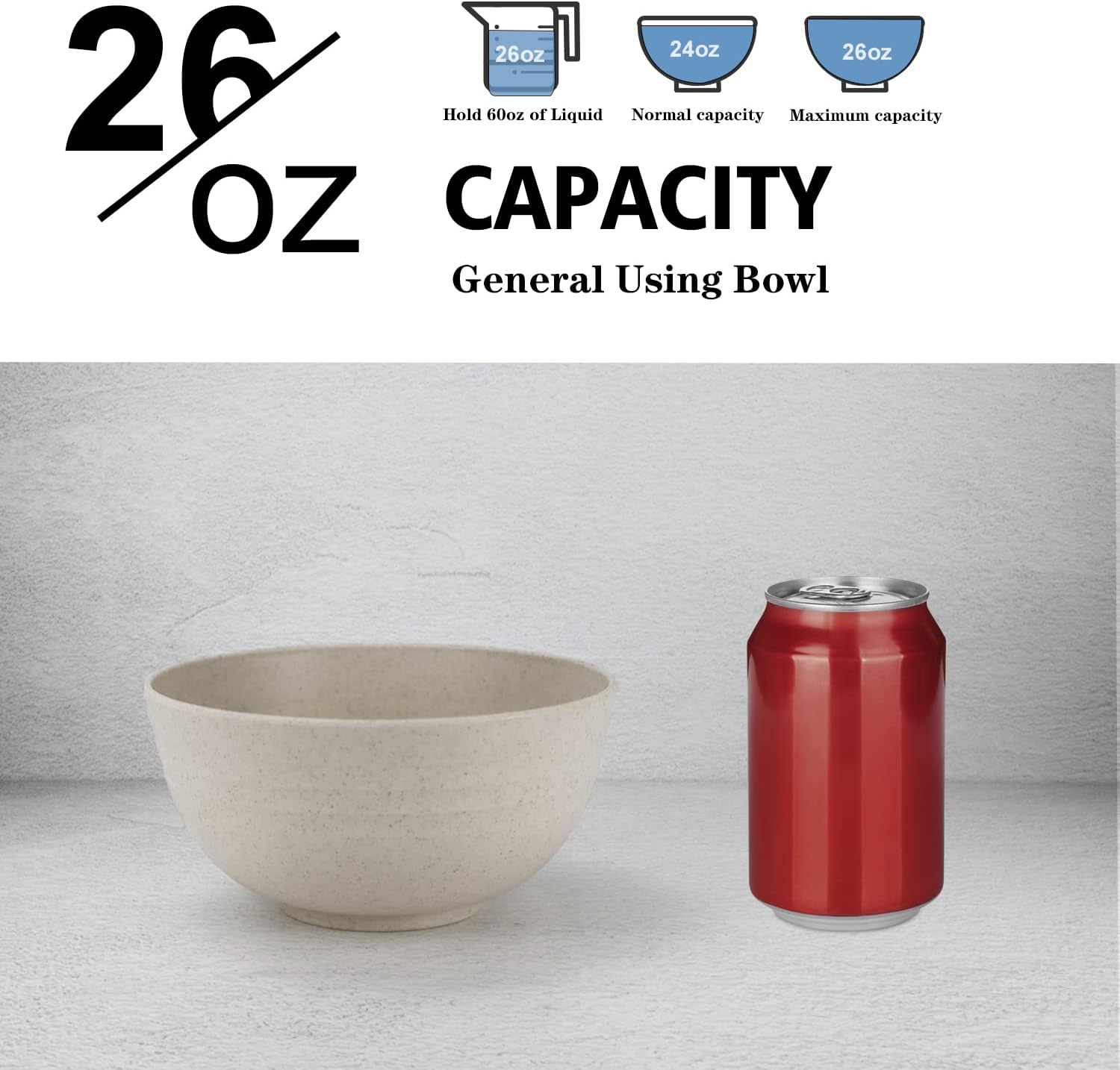 Wrova Wheat Straw Bowl Sets,8 PCS Unbreakable Cereal Bowls 26 OZ,Microwave and Dishwasher Safe Bowls, Kitchen Bowl suitable for cereal,salad,snack and soup (Beige)