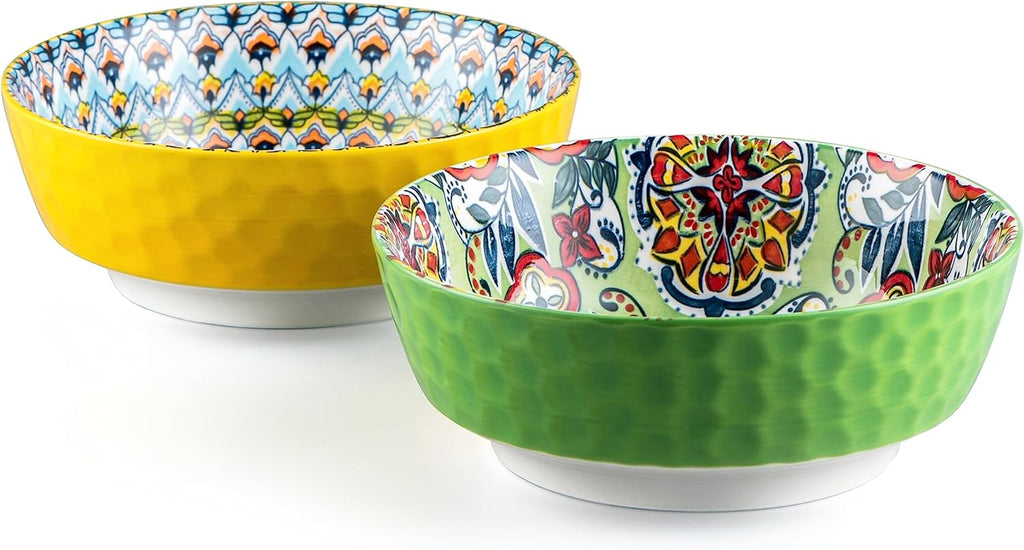 HENXFEN LEAD Large Salad Bowl Sets for Serving Pho, Ramen, Soup, Fruit, Snacks - 48 Oz Big Ceramic Bowls for Family, Kitchen Cooking, Dinner Party - Set of 2