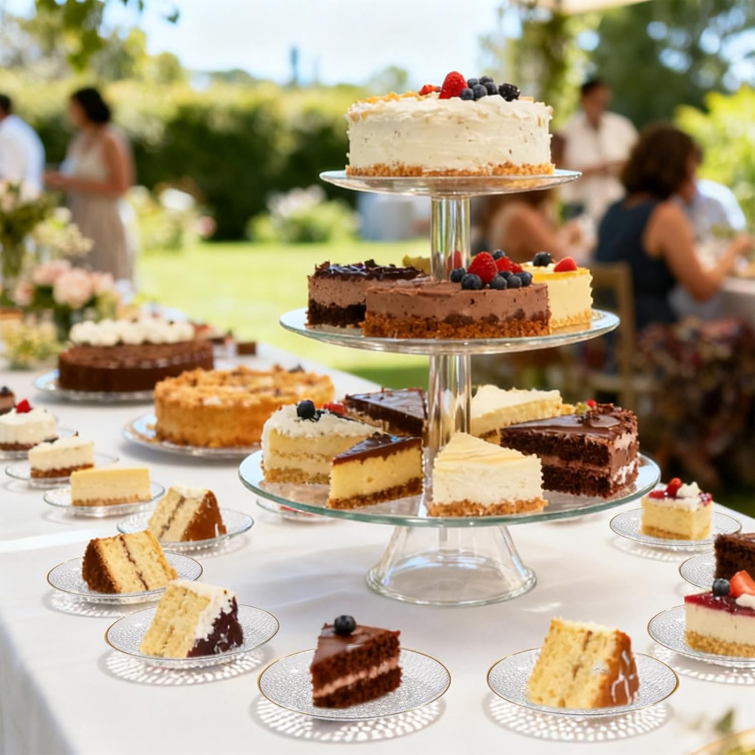 Rubtlamp 100 Pack Christmas Plastic Dessert Plates, 6Inch Clear Gold Small Appetizer Plates With Hammered, Heavy Duty Disposable Salad Plate, Elegant Cake Platos for Wedding, Birthday, Teatime