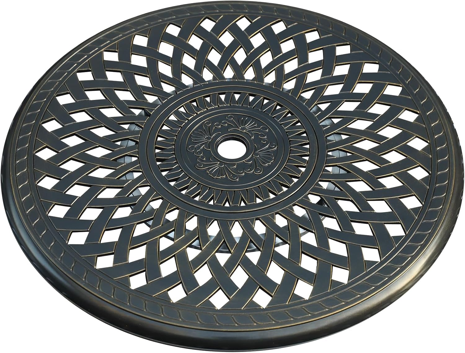 VIVIJASON 31" Cast Aluminum Lazy Susan Turntable, 360° Large Rotating Display Tray with Silent Bearings, Round Table Top Swivel Serving Plate with 2" Umbrella Hole for Outdoor Dining Table