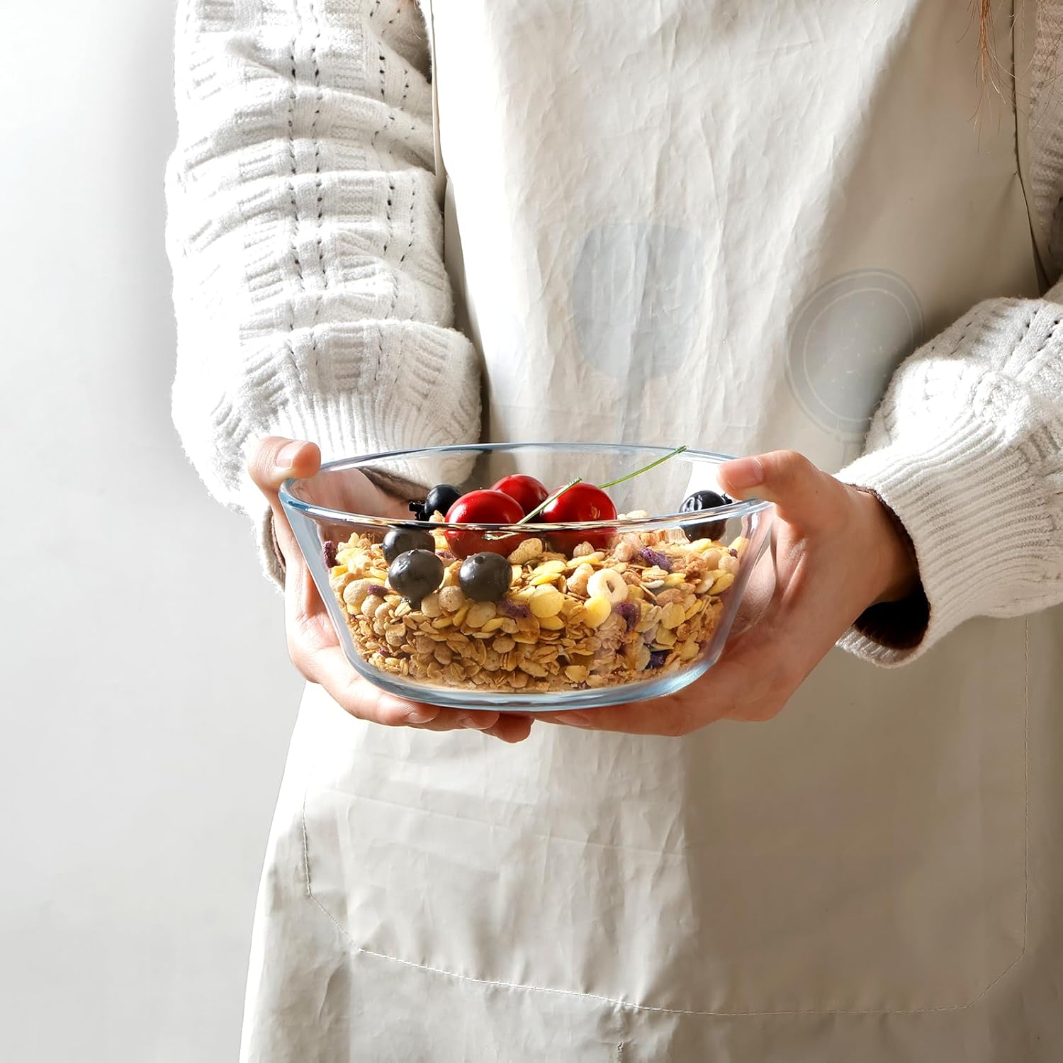 NUTRIUPS 25oz Flat Bottom Small Glass Bowls Set of 4, 6in Clear Glass Cereal Bowls, 0.8L Shallow Glass Bowl for Kitchen, Microwave and Oven Safe