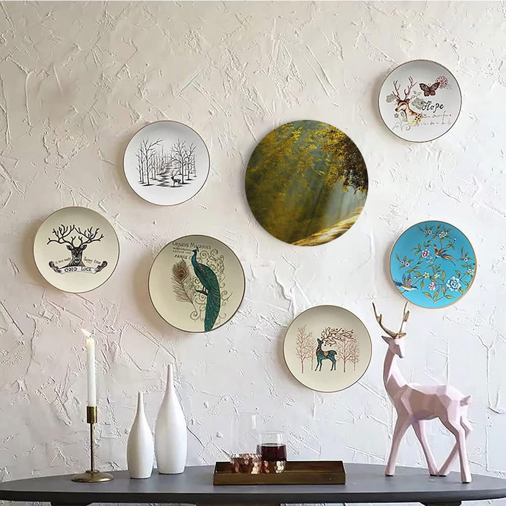 Ceramic Plates, Nature Decorative Ceramic Plates, Forest Pathway Sun Rays Fall, 8 Inch, for Dining, Parties, Wedding, Multicolor