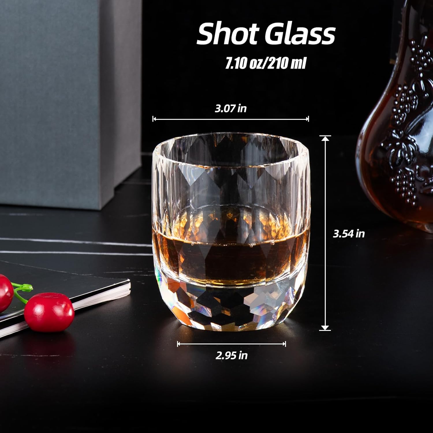 KAMMAK Whiskey Glasses Set of 2, 7.1 oz (210 ml) Old Fashioned Tumbler, Thick Base Crystal Glass with Delicate Rim & Seamless Design for Scotch, Bourbon, Cocktails, Lead-Free Barware