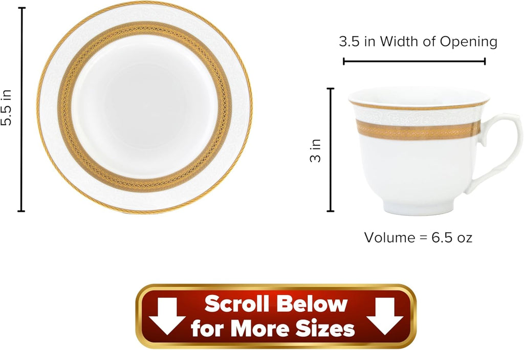 Porcelain Dinnerware Set for 8 - Gorgeous 49 Piece Dish Set - White and Gold Rope Design Porcelain Service for 8 - Chip Resistant Dining Set - For Everyday Use or Formal Occasions (Rope Gold 2049)