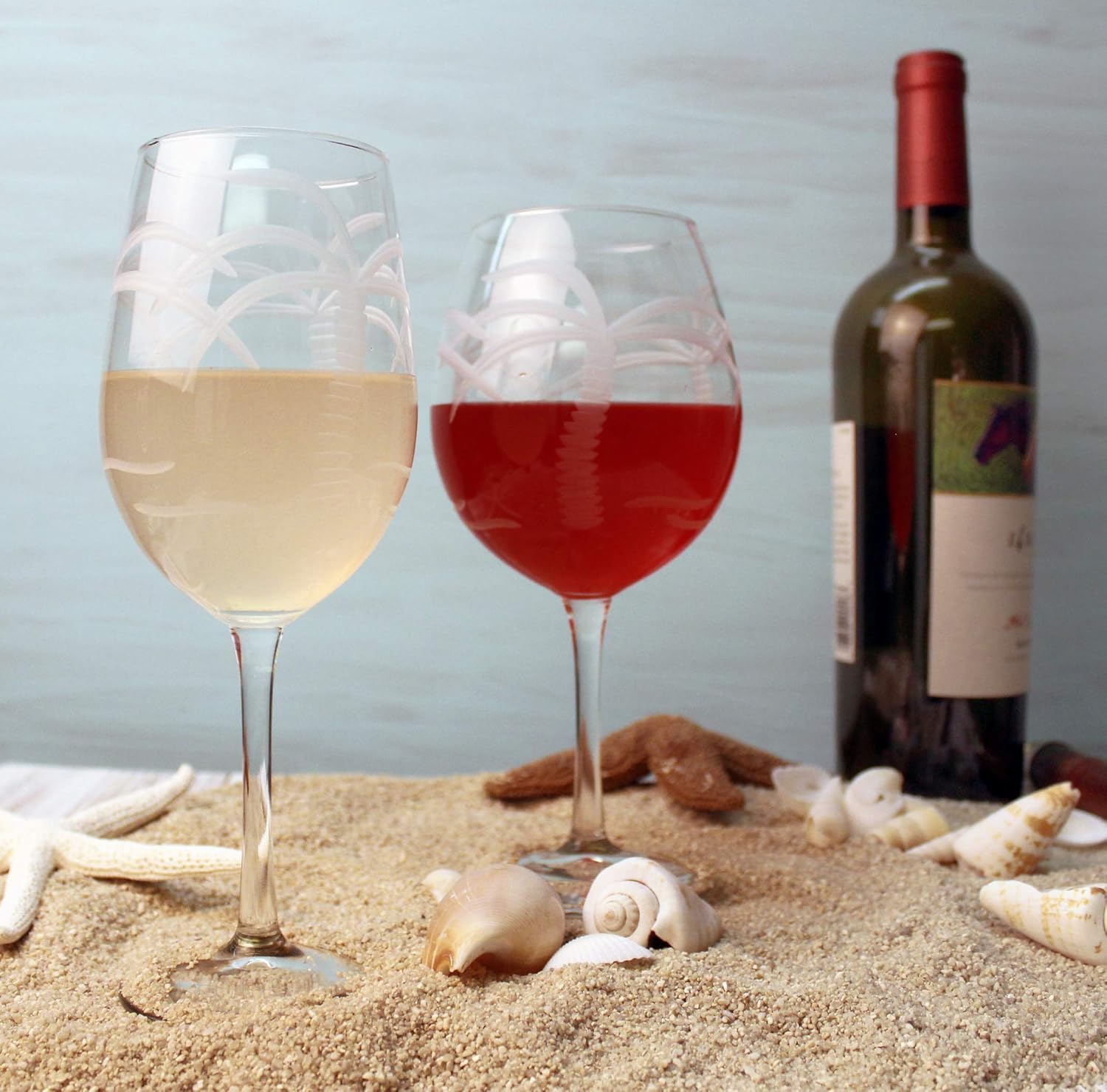 Rolf Glass Palm Tree 12oz White Wine Stemware | Set of 2 | Diamond Wheel Engraved | Lead-free | Designed and Manufactured in the US