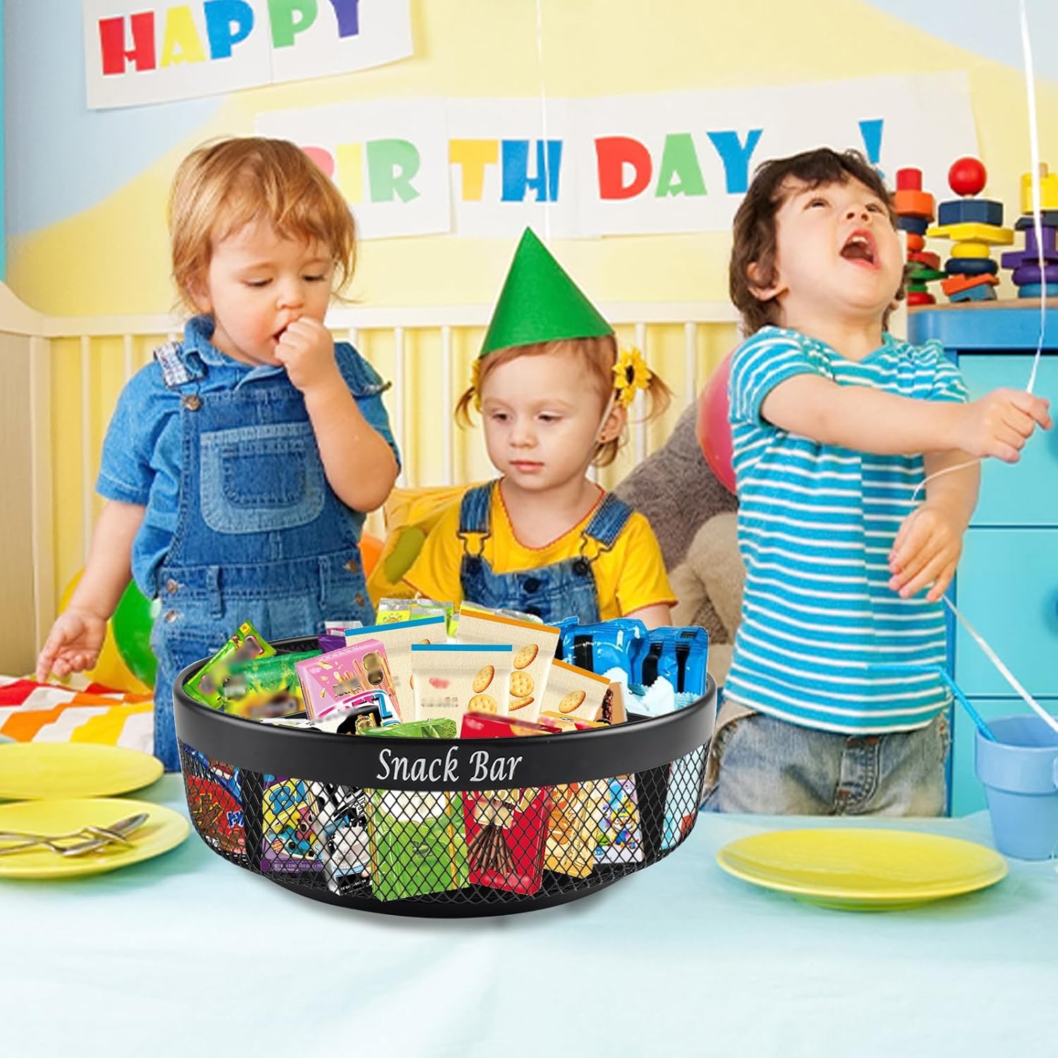 Snack Organizer for Countertop, Metal Turntable Organizer with Divider, 4 Compartment Snack Storage Spinning Snack Tray, Lazy Susan Snack Spinner for Snack Bar Organizer Pantry Storage-Black