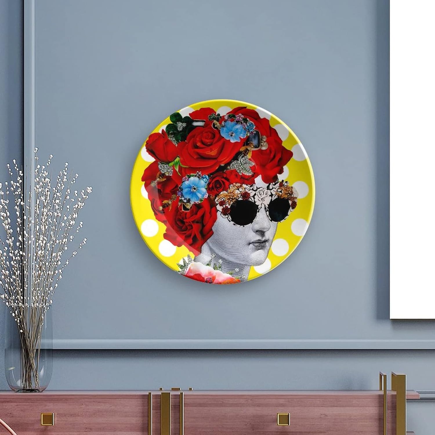 Lina Cavalieri Plate, Wall Decorative Plate, Mysterious Face Plate Wall Hanging Decoration,Including Bracket and Special Spring Hook,J (26),7inch