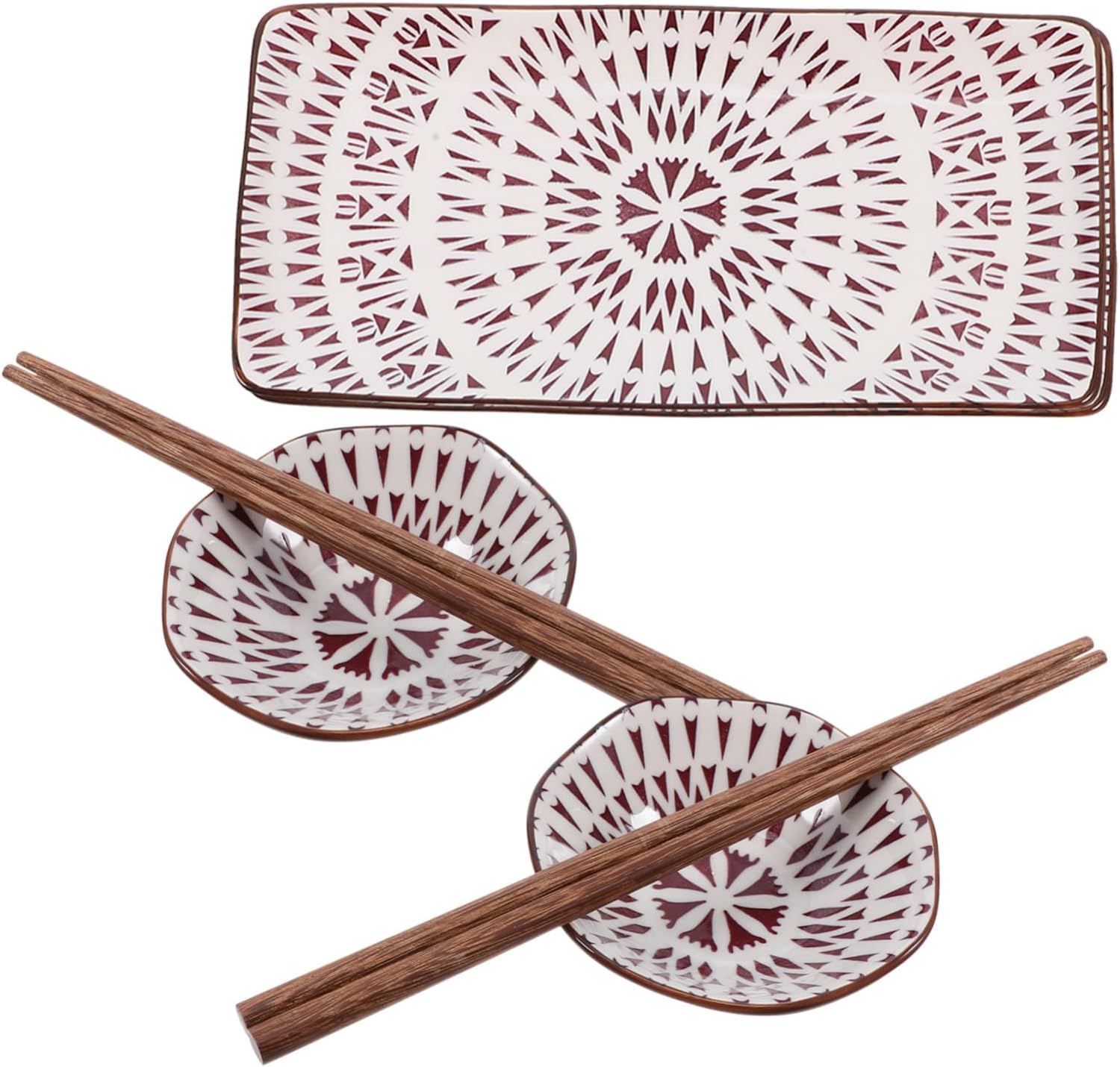 2 Sets Ceramic Sushi Plates with Soy Sauce Dishes and Chopsticks Japanese Style Decorative Serving Plates for Sushi Sashimi Snacks Lightweight Reusable for Restaurants and Parties