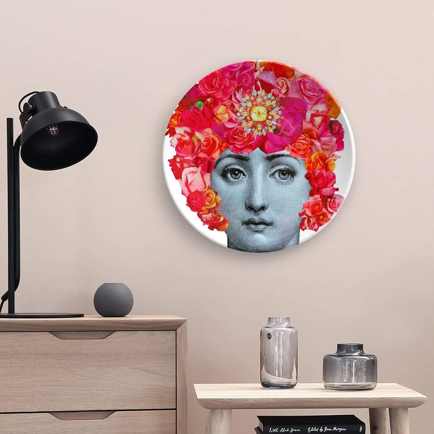 Lina Cavalieri Plate, Wall Decorative Plate, Mysterious Face Plate Wall Hanging Decoration,Including Bracket and Special Spring Hook,J (3),10inch