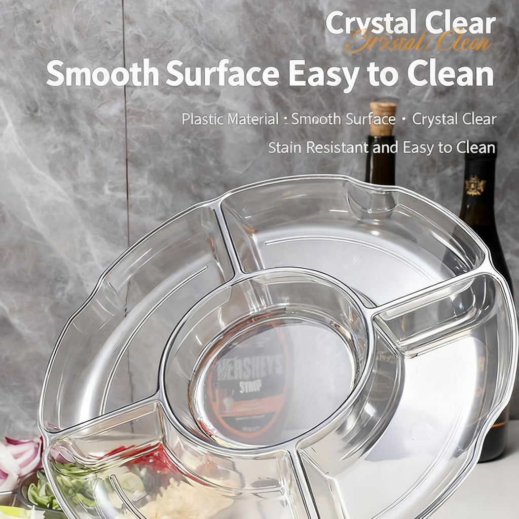 Compartment Plate with Dividers, Thanksgiving Divided Plates, Food Separator Tray for Adults, Plastic Sectioned Serving Platter for Party Snacks, Charcuterie Cheese Board for Dip Chip Fruit (2, C)