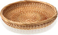 Rattan Bread Baskets Woven Fruit Bowls, 7.5" Round Natural Woven Wicker Basket Picnic Snack Vegetable Bowls Wicker Trays Candy Bowl for Office Kitchen Keys Entryway Organization Handwoven Decor