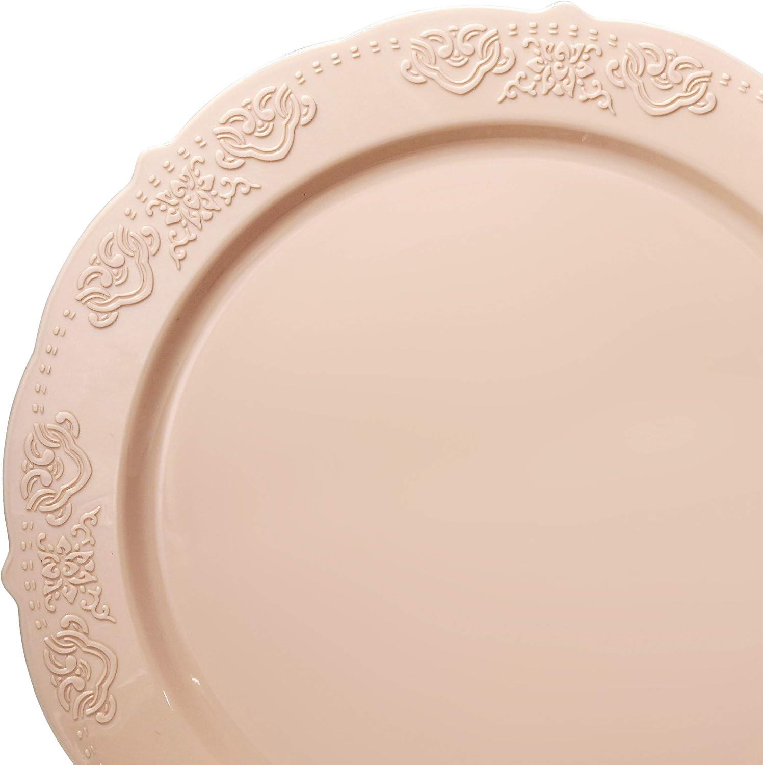 " OCCASIONS " 50 Plates Pack (25 Guests) Vintage Wedding Party Disposable Plastic Plate Set -25x10.25'' Dinner +25x7.5'' Salad/Dessert plates (Portofino in Blush/Antique Rose)